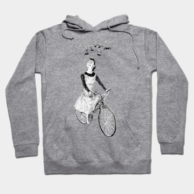 Lady riding on a bicycle (with bats) Hoodie by Producer